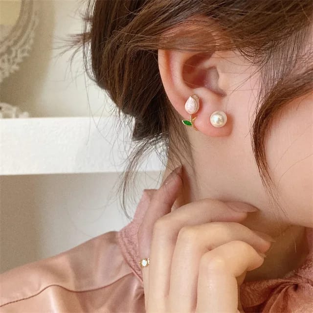 Deep Pink Enamel Tulip Earrings