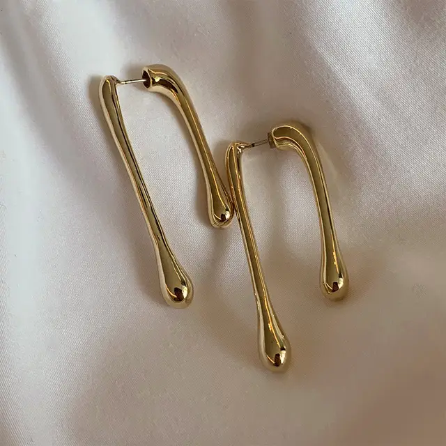 Asymmetrical Golden Metal Earrings