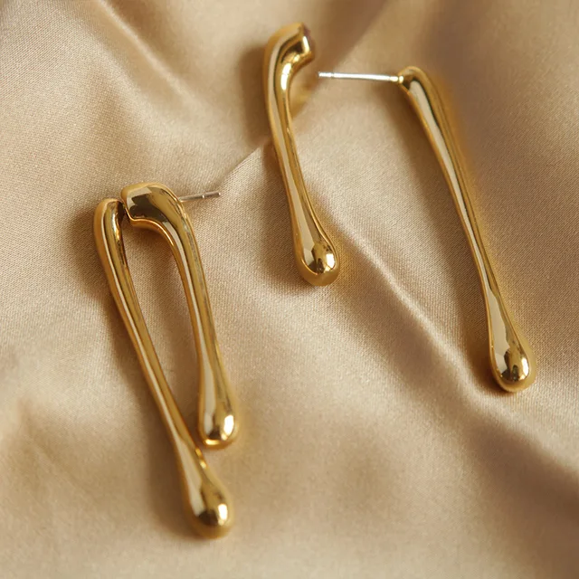 Asymmetrical Golden Metal Earrings