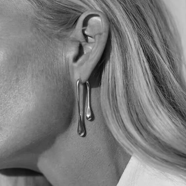 Asymmetrical Silver Metal Earrings