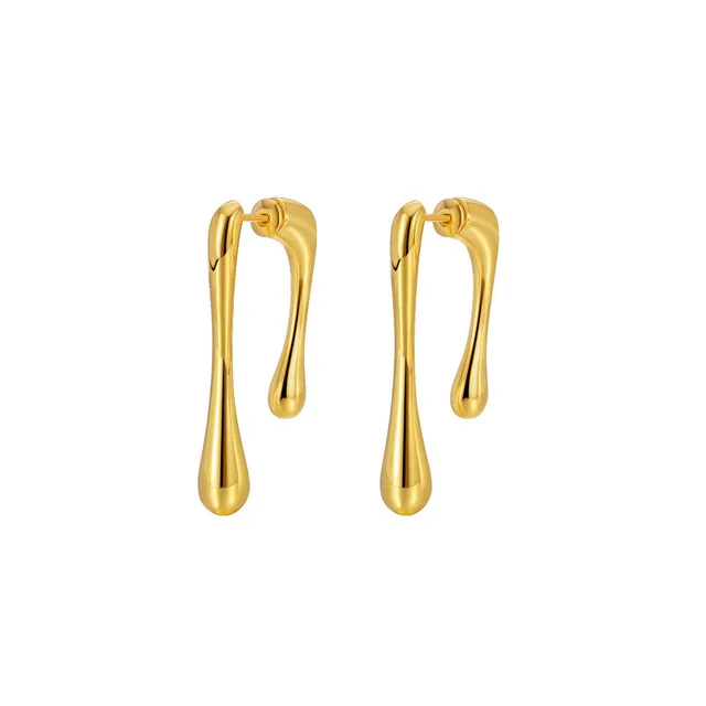 Asymmetrical Golden Metal Earrings