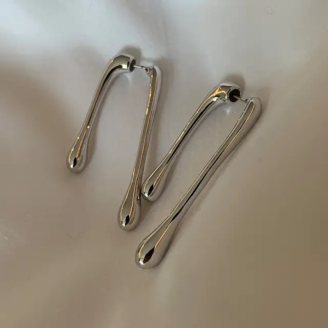 Asymmetrical Silver Metal Earrings