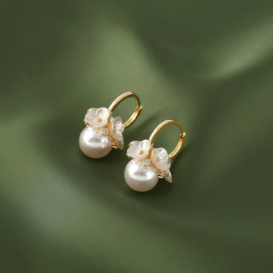 Flower Pearl Hoop Earrings