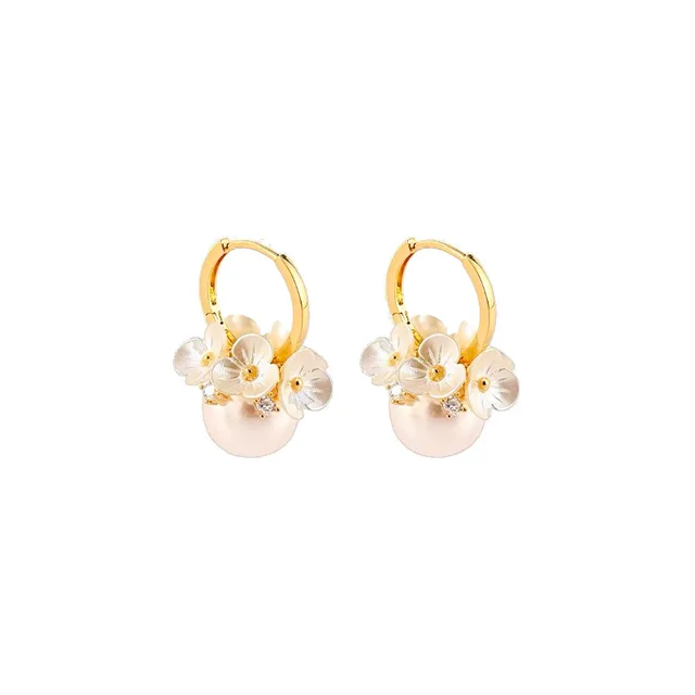 Flower Pearl Hoop Earrings