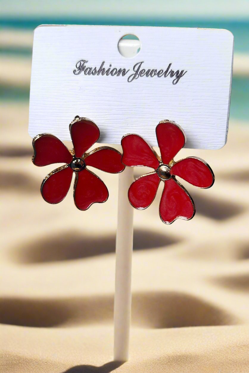 Red Flower Earrings