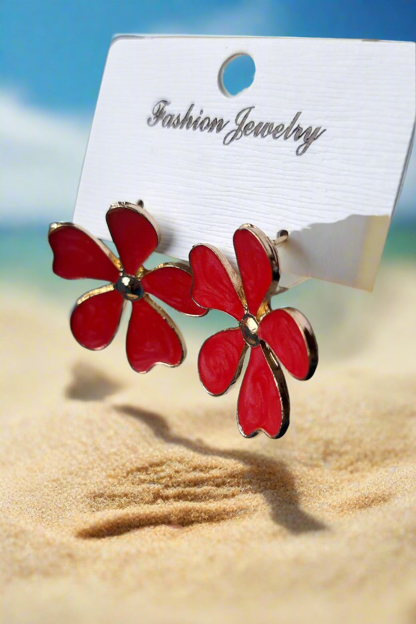 Red Flower Earrings