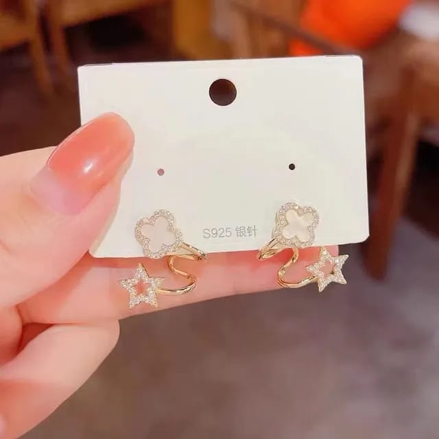 White Four Leaf Earring