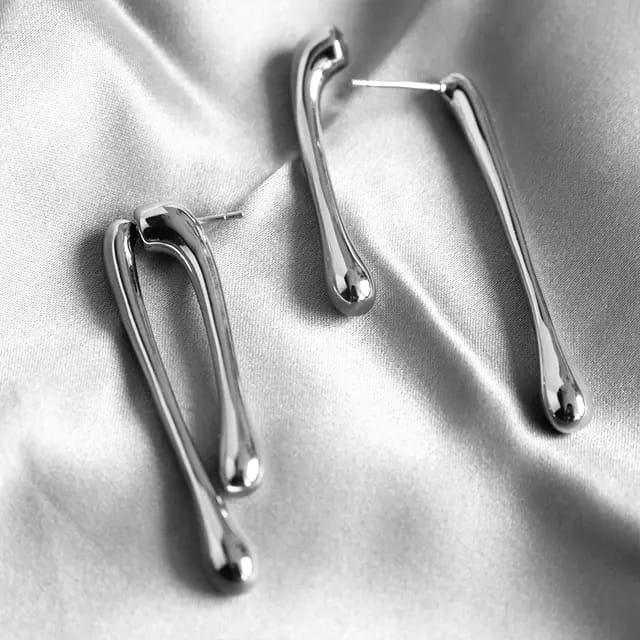 Asymmetrical Silver Metal Earrings